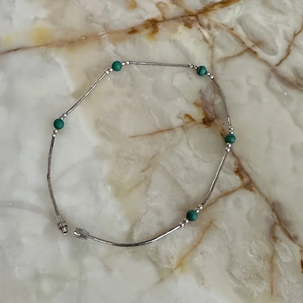 Elegant 925 sterling Silver Bead Bracelet Malachite